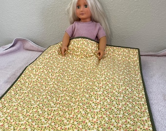 Reversible Yellow Floral Doll Blanket: 18" American Girl Doll Bedding