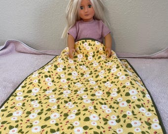 Reversible Yellow Daisy Floral Doll Blanket: 18" American Girl Doll Bedding
