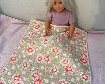 Reversible Floral Quilted Doll Blanket - 18" American Girl Doll Bedding