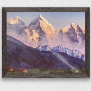 Berge von Nepal während Sonnenuntergang Acryl-Malerei auf Leinwand 11 x 9