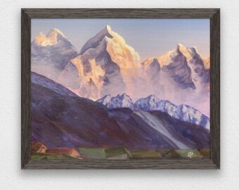 Mountains of Nepal during Sunset Acrylic Painting on Canvas 11x9