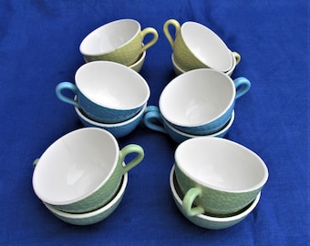 Vintage Digoin Sarreguemines pastelkleurige koffiekopjes - set van 12 inch