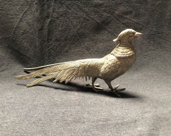 Decorative non-ferrous metal pheasant figurine, silver color, well detailed, France, 1950s-60s.