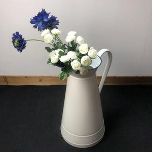 Vintage Large White Metal Enamel Water Pitcher/Jug Home Decor Garden Decoration, France, 1950-60s