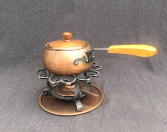Vintage Swiss Stockli Netstal Textured Hammered Copper Fondue Pot