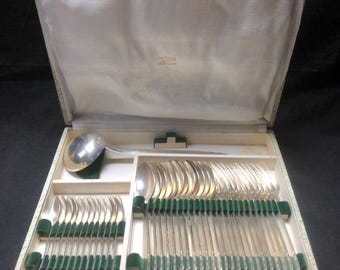 Zestaw sztućców w stylu Art Deco, posrebrzanych, dla 12 osób, Francja, lata 50. XX wieku