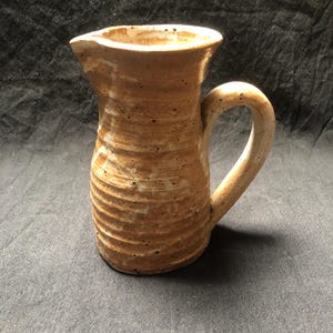 Vintage French handmade pottery pitcher/jug, stoneware, 1970.