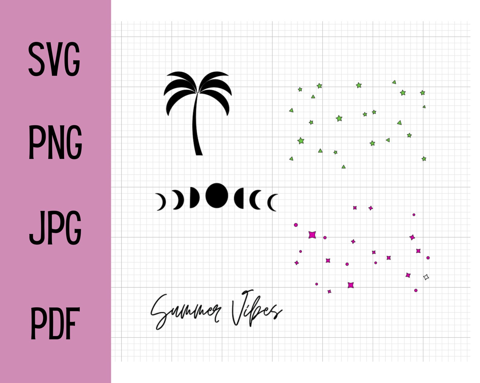 Download Summer Vibes Svg Palm Tree Moon Phases Svg Mystic Svg | Etsy