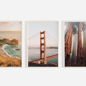 Set di stampe della costa occidentale, stampa murale Big Sur, Golden Gate Bridge, stampa della foresta di sequoie, 3 pezzi di stampa murale, set di stampe della California, stampabile nella Bay Area
