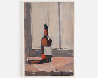 Red Wine Print, Wine Bottle Poster, Rustic Wine Painting, Vintage Style Art, Oil Painting Of Wine Bottle, French Wine Poster, Wine Lover Art
