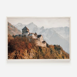 Impresión de castillo en la cima de la montaña, decoración del castillo de otoño, impresión de paisaje rústico, fotografía del castillo, arte del castillo de Escocia, impresión de colores de otoño