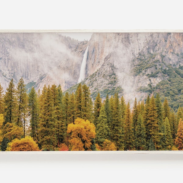 Samsung Frame TV Art, Autumn Forest Print, Yosemite Valley TV Decor, California Landscape, Ribbon Falls for Frame TV, National Park Tv Art