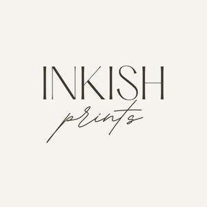 May include: Black and white logo for a business called "Inkish Prints".