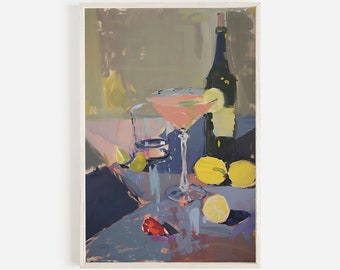 Cosmo Cocktail Poster, Trendy Dorm Decor, Pastel Cocktail Print, Cosmopolitan Painting, Color Block Style, Retro Girly Bar Cocktail Print