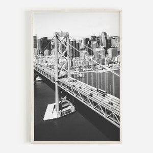 Brooklyn Bridge Digital Art, Industrial Apartment Art, Black And White Photography, NYC Architecture, Bridge Printable, Minimalist Home Art