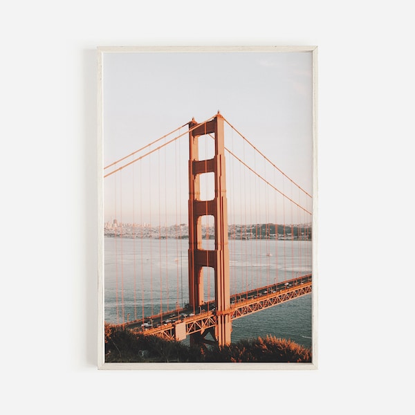 Arte de la pared del puente Golden Gate, arte de la pared de San Francisco, decoración costera de California, fotografía del puente Golden Gate, foto del área de la bahía