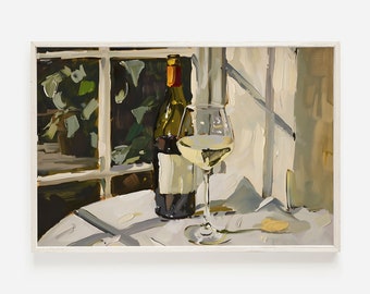 White Wine Vintage Painting, Classy Cocktail Art, Wine Bar Decor, Glass Of Wine, Gift For Wine Lover, Wine Cellar Artwork, Dry White Wine