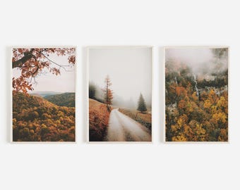 Autumn Aesthetic Print Set, Set of 3 Prints, Western Mountains Poster, Colorful Foliage Photography, 3 Piece Print Set, Rustic Home Decor