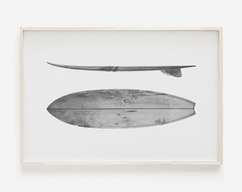 Surfboard Poster, Modern Surf Decor, Black White Wall Art, Surfboard Photography, Beach House Decor, Modern Beach Print, Surf Board Diagram