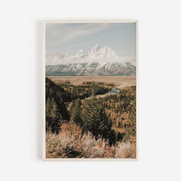 Grand Teton Fluss Druck, Wyoming Landschaft, Wald am Flussbett, rustikale Fotografie, Grand Teton Poster, Bergwandkunst, rustikales Dekor