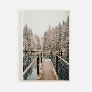 Forest Pond Print, Snow Covered Forest, Winter Home Decor, Rustic Forest Print, Snowy Dock In Winter, Rustic Pond Photo, Mountain Lake Print