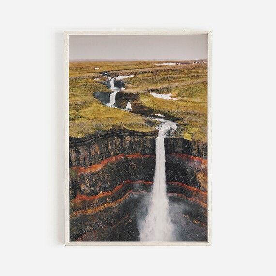 Haifoss Waterfall, Iceland Waterfall Print, Haifoss Iceland Photo, Hekla Volcano, Icelandic Landscape, Nordic Decor, Downloadable Print