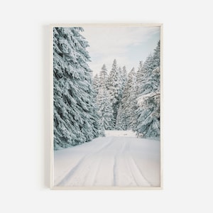 Snowy Forest Wall Art, Winter Printable, Pine Forest Decor, Rustic Winter Print, Snow Covered Forest Photo, Rustic Lodge Wall Art