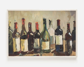 Tuscan Wine Bottle Wall Art, Vintage Wine Decor, Farmhouse Wine Artwork, Vintage Painting, Vino Print, Gift For Wine Lover, Wine Vintage Art
