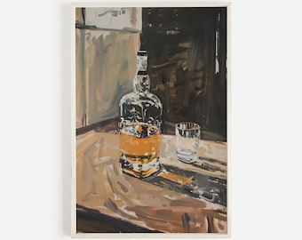 Whiskey Bottle Wall Art, Heavy Proof Whiskey, Masculine Bar Art, Man Cave Decor, Whiskey Lover Poster, Strong Whiskey Painting, Whiskey Art