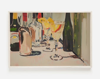 Impresión de cóctel francés 75, decoración de carrito de bar retro, pintura vintage francesa 75, arte digital de cóctel, cartel de alcohol retro de moda, arte francés 75