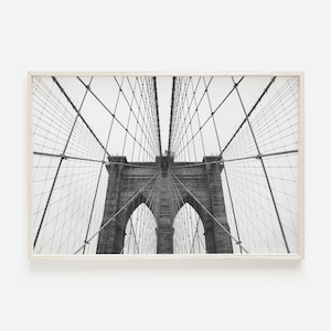 Brooklyn Bridge Wall Art, Black White Bridge Poster, Symmetrical Bridge Print, Black White Brooklyn Decor, Brooklyn Bridge Wall Art