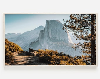Samsung Frame TV Art, Half Dome Photo, Rustic Art for Frame TV, Mountain Landscape, Yosemite TV Art, Pine Tree Digital Art, Yosemite Forest