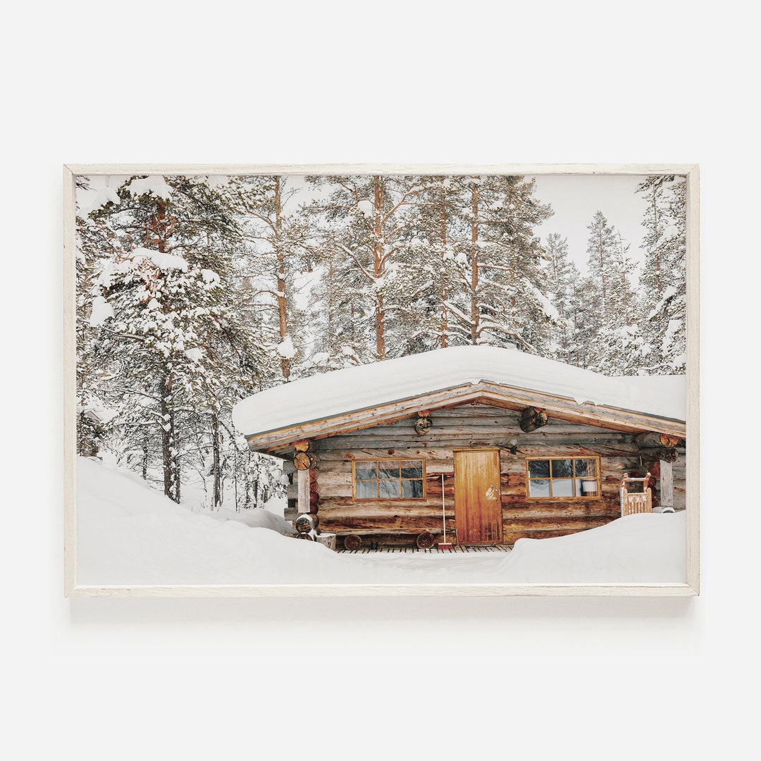 Winter Cabin Print, Log Cabin Wall Art, Snowy Forest Home, Rustic Decor ...