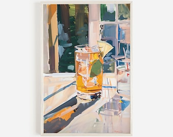 Long Island Eistee Kunstdruck, Cocktail Poster, Vintage Stil Ölgemälde, Klassische Cocktail Kunst, Sommer Getränke, Bar Warenkorb Dekor, Hausbar Kunst
