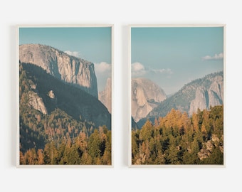 Yosemite Valley Print Set, Half Dome Wall Art, Autumn Trees Print, California Print Set, Set of 2 Print, Nature Landscape, Mountain Wall Art