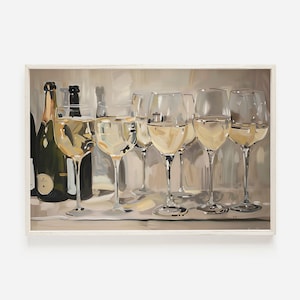 Champagne-afdruk, schilderij vintage stijl, Franse champagnekunst, esthetische poster, feestafdruk, decoratie barwagen, neutrale balk afdrukbaar