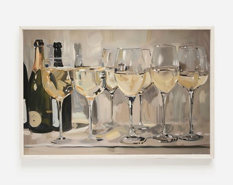 Champagne Print, Vintage Style Painting, French Champagne Art, Aesthetic Poster, Celebration Print, Bar Cart Decor, Neutral Bar Printable