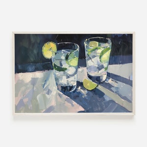 Gin & Tonic Print, Bar Cart Poster, Vintage Style Painting, Summer Cocktail Decor, Limes Gin Tonic, Masculine Cocktail, Gin Cocktail Poster