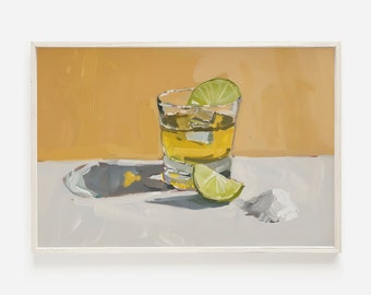 Shot Of Tequila Print, Lime + Salt, Tequila Printable Art, Shot Of Tequila Cocktail Poster, Dorm Decor, Trendy Tequila Digital Art