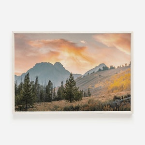 Colorado Sunset Scenery, Lodge Style Decor, Rustic Mountain View, Pine Forest and Mountains, Rockies Wall Art, Colorado Digital Print