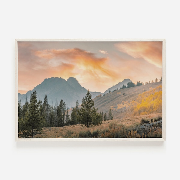 Colorado Sunset Scenery, Lodge Style Decor, Rustic Mountain View, Pine Forest and Mountains, Rockies Wall Art, Colorado Digital Print