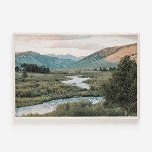 River Running Through Valley, Montana Scenery, Valley Creek Wall Art, Western Mountain Scenery, Montana Landscape Print, Rustic Home Decor