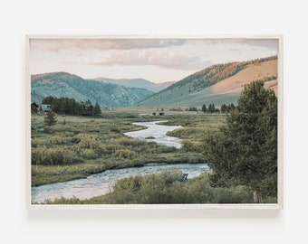 River Running Through Valley, Montana Scenery, Valley Creek Wall Art, Western Mountain Scenery, Montana Landscape Print, Rustic Home Decor