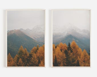 Foggy Mountain Peaks Print Set, Set of 2 Prints, Forest On Mountain Top, Diptych Print Set, Colorado Scenery, Rocky Mountains, Autumn Photos