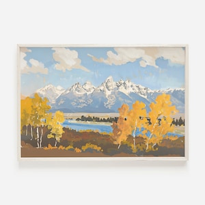 Grand Teton National Park Druck, Wyoming Berglandschaft, Herbst Birken, Cowboy Country, Grand Teton Malerei, Wyoming Wohnkultur
