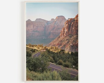 Road Through Zion, National Park Poster, Desert Style Decor, Zion Scenery, Red Rock Cliffs, Southwest Printable, Highway Through Desert