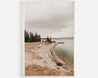 Lake Shore in Montana, Pine Trees Along Lake, Rustic Home Decor, Lake Style Print, Muted Colors, Montana Scenery Poster, Lake House Photo