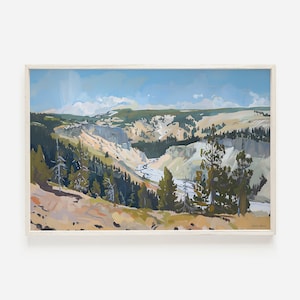 Yellowstone National Park Print, Grand Canyon Of The Yellowstone, Wyoming Scenery Painting, Rustic Western Decor, River Gorge Wall Art