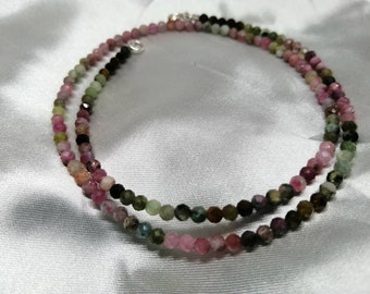 Tourmalines Necklace, Beaded Choker, Multicoloured Gemstones, Sterling silver, handmade, Dainty, Elegant, beaded necklace