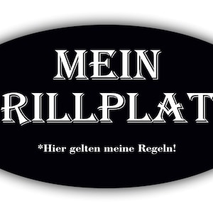 My barbecue area – aluminium metal sign | Format 20 x 10 cm | | my rules elegant design in black and white | weatherproof and Made in Germany